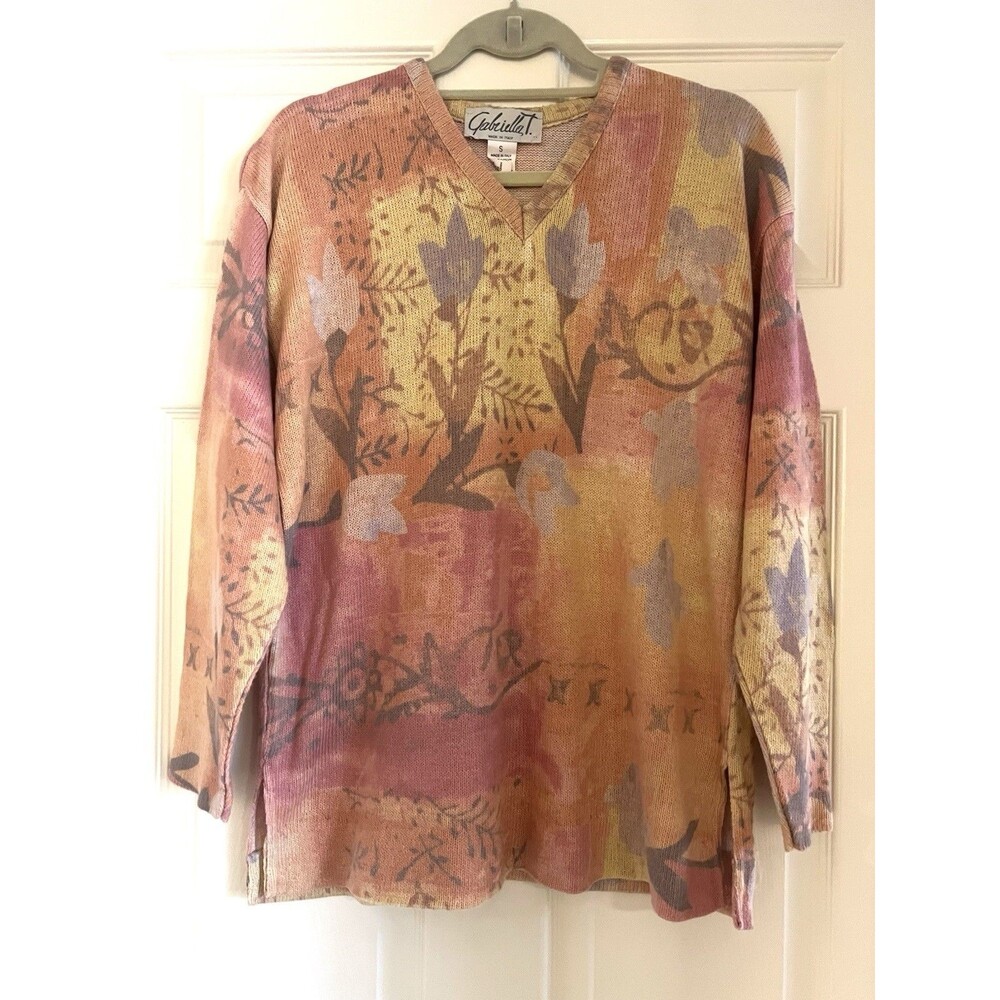 VTG Gabriella T. Italy Floral Abstract Sweater Top S EUC Art To Wear Boho Y2K